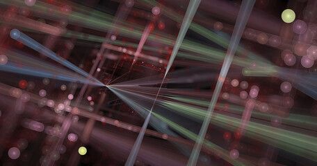 Poster - Bokeh blue interspersed with bright gold lights. Fractal abstract background.