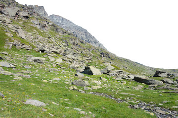 Wall Mural - Isolated PNG cutout of a mountain in summer in the Alps on a transparent background, ideal for photobashing, matte-painting, concept art