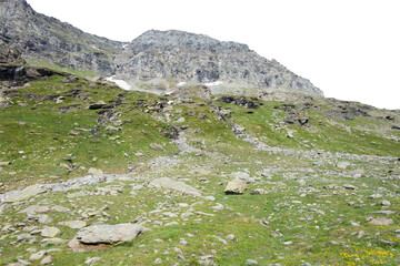 Wall Mural - Isolated PNG cutout of a mountain in summer in the Alps on a transparent background, ideal for photobashing, matte-painting, concept art