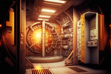 Wall Mural - Scientists at an atomic astrophysics lab are utilizing a laser reactor to conduct a nuclear fusion experiment. By combining atomic nuclei together, releasing energy and a source of clean electricity.