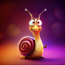 Funny Cute Snail As Cartoon Character Illustration Design (Generative AI)