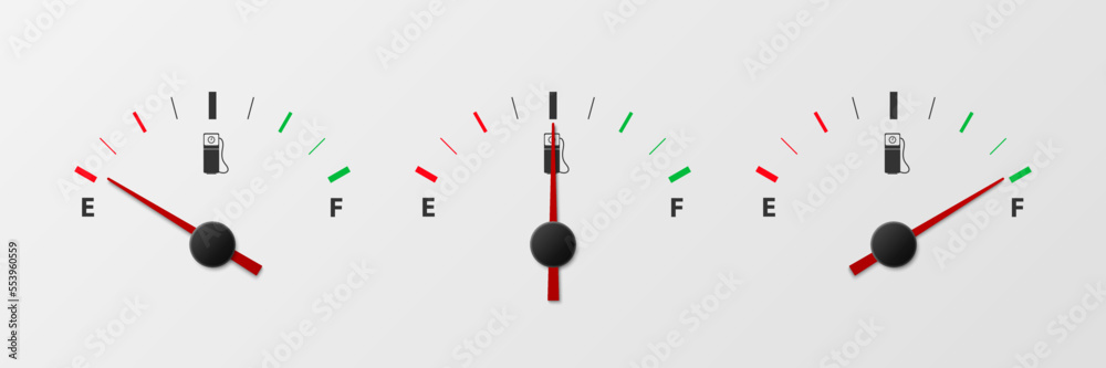 Vector 3d Realistic Gas Fuel Tank Gauge, Oil Level Bar Set. Full and ...