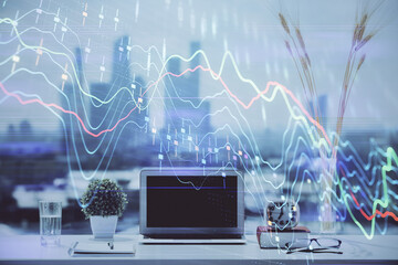 Poster - Forex Chart hologram on table with computer background. Double exposure. Concept of financial markets.