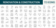 © SkyLine - Set of 72 outline web icons. construction, home repair, renovation, building. Thin line icons collection. Vector illustration. Editable stroke