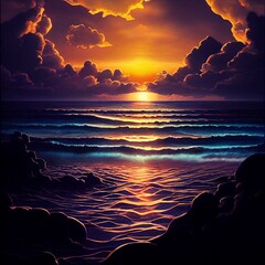 Wall Mural - Beautiful sunset looks magical digital art