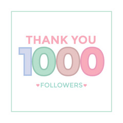 Thank you 1000 followers congratulation template banner. one thousand followers. celebration 1000 subscribers template for social media
