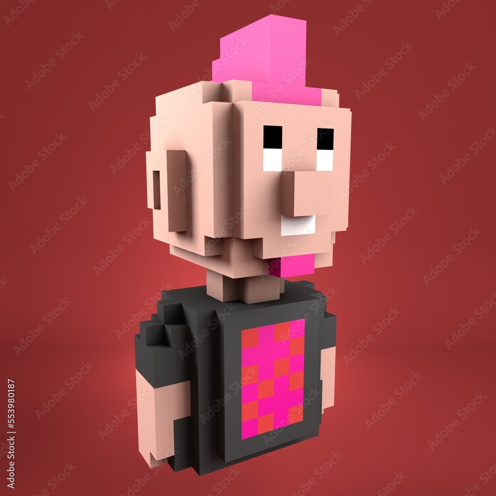 Illustration Stock Presentation of NFT Avatar on crypto marketplace. NFT 3d  volumetric character. Pixel Digital art. In-game asset for metaverse.  Non-fungible Token. | Adobe Stock