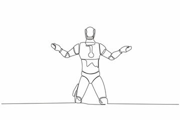 Poster - continuous one line drawing robot despair suffer grief. sad gesture expression. burnout, depression 