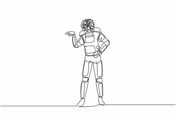 Poster - Single one line drawing astronaut with round scribbles instead of head. Angry, arguing, conflicting. Quarrel fight aggressive. Cosmic galaxy space. Continuous line graphic design vector illustration