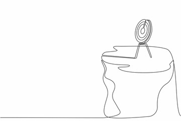 Poster - Single one line drawing archery target without arrows on cliff. Dartboard on tripod. Goal achieving concept. Business success strategy symbol. Continuous line draw graphic design vector illustration