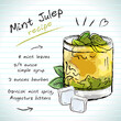 Mint Julep cocktail, vector sketch hand drawn illustration, fresh summer alcoholic drink with recipe and fruits	