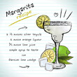 Margarita cocktail, vector sketch hand drawn illustration, fresh summer alcoholic drink with recipe and fruits	