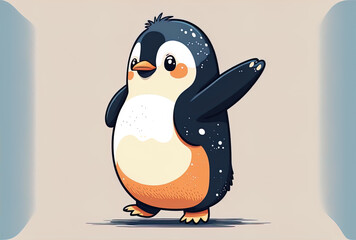 Sticker - Icon illustration of a cute penguin waving. Animal and Natural Icon Concept, Isolated. Cartoonish flatness. Generative AI