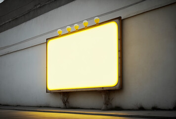 Poster - a vintage large billboard or blank signboard with blazing neon yellow light bulbs is seen alone on a