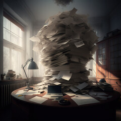 Huge stack of paperwork on desk