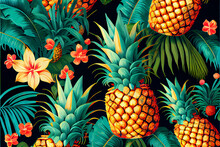 Lush Vegetation And Pineapple Pattern Ideal For Tropical And Exotic Backgrounds