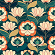 traditional lotus flower repeating pattern ideal for backgrounds and wallpaper