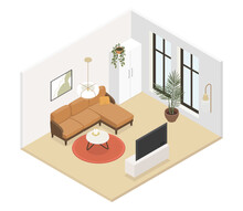 Minimalist Living Room - Modern Vector Colorful Isometric Illustration
