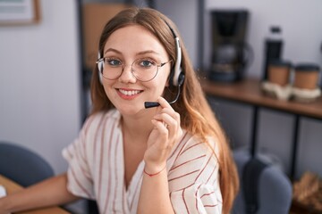 Sticker - Young blonde woman call center agent smiling confident working at office