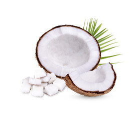 Poster - Half-peeled coconut with leaves isolated on transparent background (.PNG)