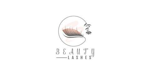Wall Mural - Beauty lashes logo with floral concept design icon vector for beauty business
