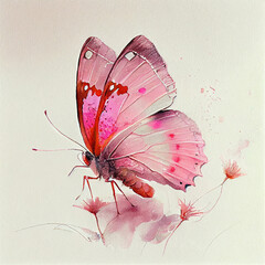 Wall Mural - Abstract watercolor pink butterfly. Digital illustration. Generative AI