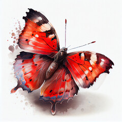 Wall Mural - Abstract watercolor red butterfly. Digital illustration. Generative AI