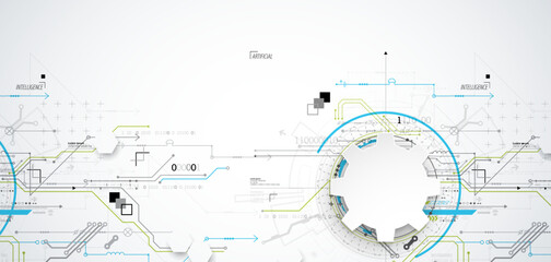 Abstract technology concept. Circuit board, high computer color background. Vector illustration with space for content, web - template, business tech presentation.