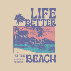 Poster - Beach Graphics Summer typography  Beach scenery palm tree sea text lettering type poster design t shirt print graphic vector