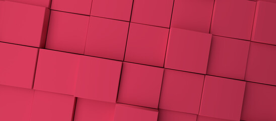Wall Mural - Abstract modern magenta cubes background, 3d render color of the year 2023