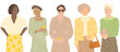 a group of five stylish elegant multi ethnic mature women cool grandmothers wearing fashionable clothes on transparent background