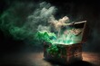 © Ilugram - open pandora's box with green smoke on a wooden background. Digital illustration. Generative AI