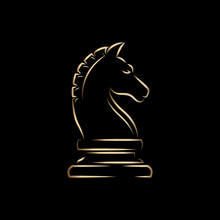 Gold Knight Chess Piece Symbol, Vector Template, Logo Minimalist Horse, Casino Logo, Horse Line Minimalis, Game