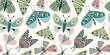 Abstract floral seamless pattern with butterflies and moths. Modern exotic design for paper, cover, fabric, interior decor and other.