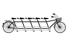 Tandem Bicycle With Five Seats, Family Concept, Team Work, Illustration On A Transparent Background, PNG Image
