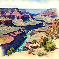 Wall Mural - Colorado Grand Canyon watercolor illustration made with Generative AI
