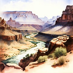 Wall Mural - Colorado Grand Canyon watercolor illustration made with Generative AI
