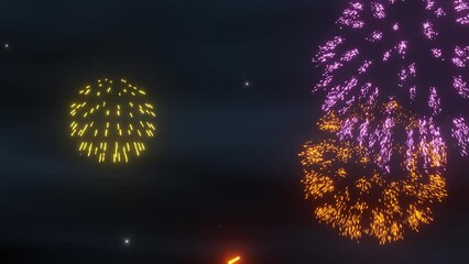 Wall Mural - New year's eve fireworks celebration. 3d animation