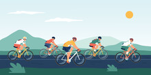 Bicycles Race Flat Vector Illustration