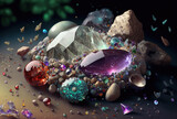 a heap of crystals and jewels. Generative AI