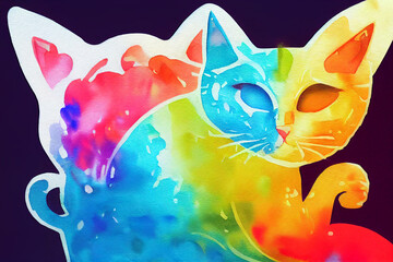 Wall Mural - Cute colorful cat. Watercolor kids illustration with domestic animal