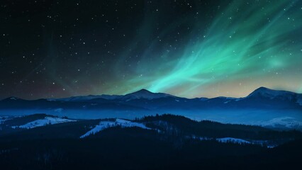 Wall Mural - aurora borealis or northern lights, mountain scenery landscape at night. great for relaxing ambient 