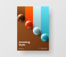 Wall Mural - Trendy placard A4 design vector template. Simple realistic spheres magazine cover concept.
