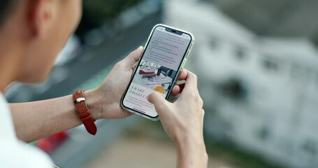 Aufkleber - Search, website and phone with hands of businessman for news, planning and information. Web design, learning, and internet with employee scroll on screen for online reading, analytics and technology
