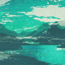 Abstract Collage Vintage Blue Landscape  Background For Compostions, Posters, Album Covers And General Uses