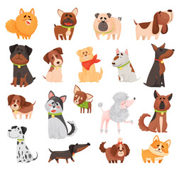  Cute Dogs and Puppy Pets of Different Breed Big Vector Set