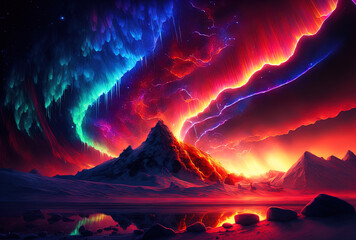 Wall Mural - sci fi fire with hypnotic heat waves and aurora lights. generative ai