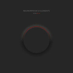 Poster - Round black button in Neumorphic style with red backlight. User interface design elements. Vector illustration.