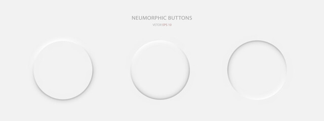 Poster - Round buttons in neumorphic style on a white background. A set of user interface design elements. Vector illustration.