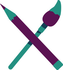Poster - Crossed pencil and brush semi flat color raster object. Full sized item on white. Tools for painters. Artist stationery. Simple cartoon style illustration for web graphic design and animation